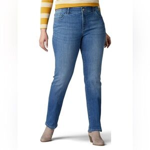 Lee Women’s Flex Motion Blue Jeans Regular Fit Straight Leg Mid-Rise 18W Petite